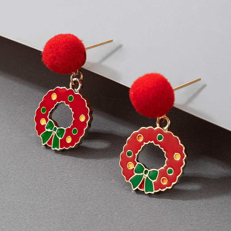 Wholesale Christmas Candy Elk Bells Hair Ball Earrings